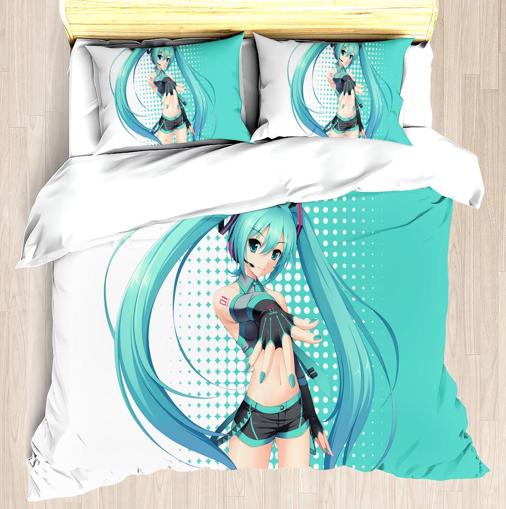 Hatsune Miku Anime Haus Schlafzimmer Komfort Nordisches Polyester Material Geeignet für Kinder und Erwachsene 3-teiliges Set
