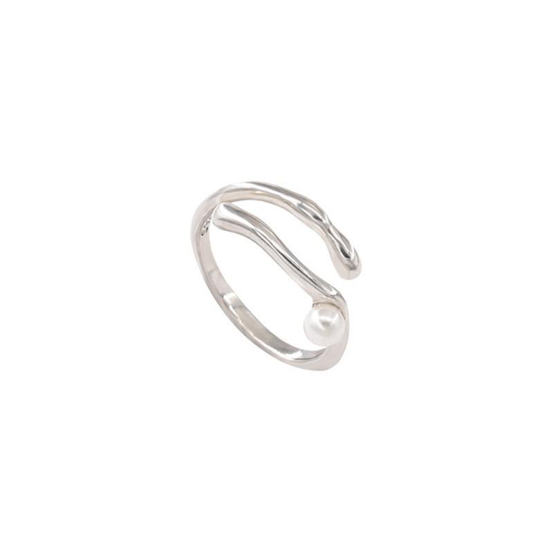 Women s Geometric Pearl Double Layer Adjustable Ring Open Adjustable