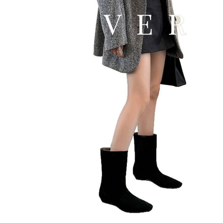 British-Style Ankle Boots - Autumn 2024 Cowhide Square Toe, Low Heel, Slim European-American Workwear