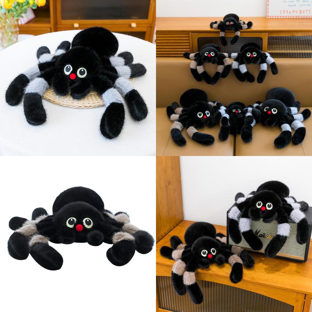 Black And White Spider Plush Doll With Soft Rabbit Fur For Play And Decor