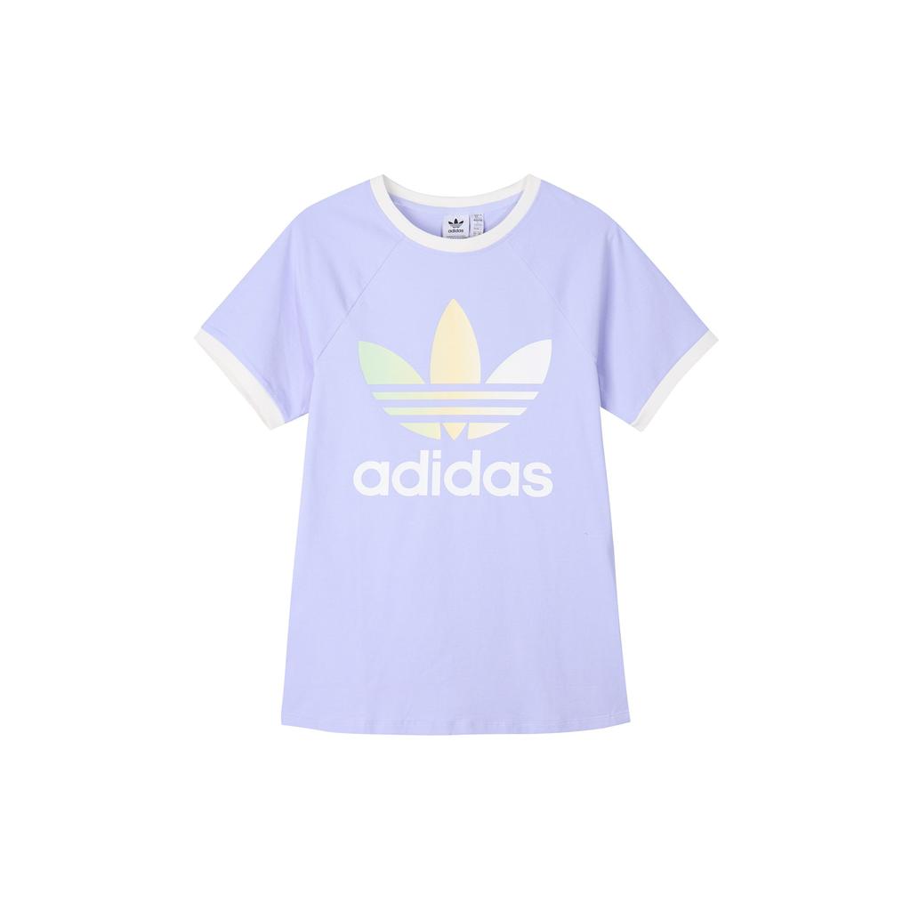 Adidas Originals Colorblock Trefoil Casual Round Neck Short Sleeve T-Shirt Women Tops Light-Purple IT9822