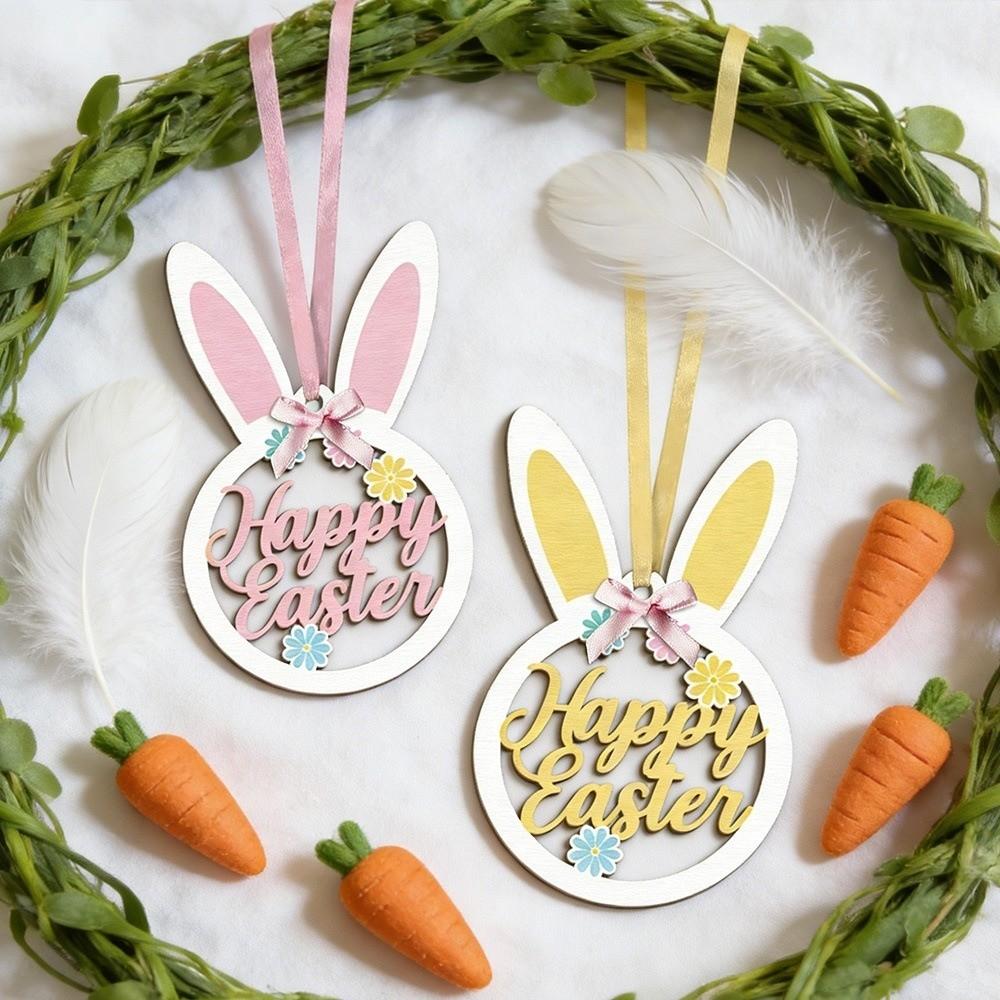 with Bows String Easter Bunny Pendant Wooden Rabbit Hanging Ornaments  Easter Gifts
