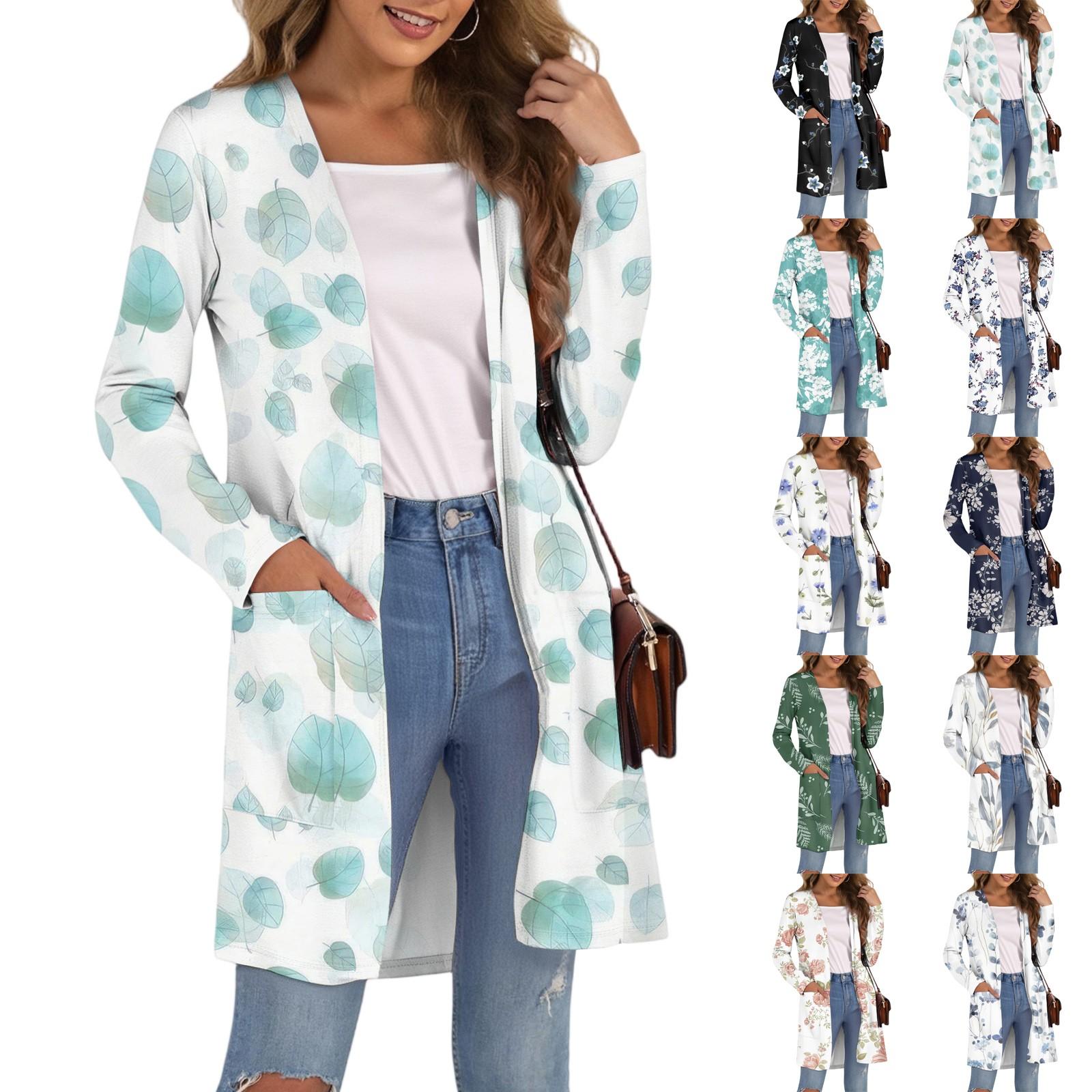 

Women s Fashion Casual Comfort Floral Print Mid-Length Cardigan Jacket L