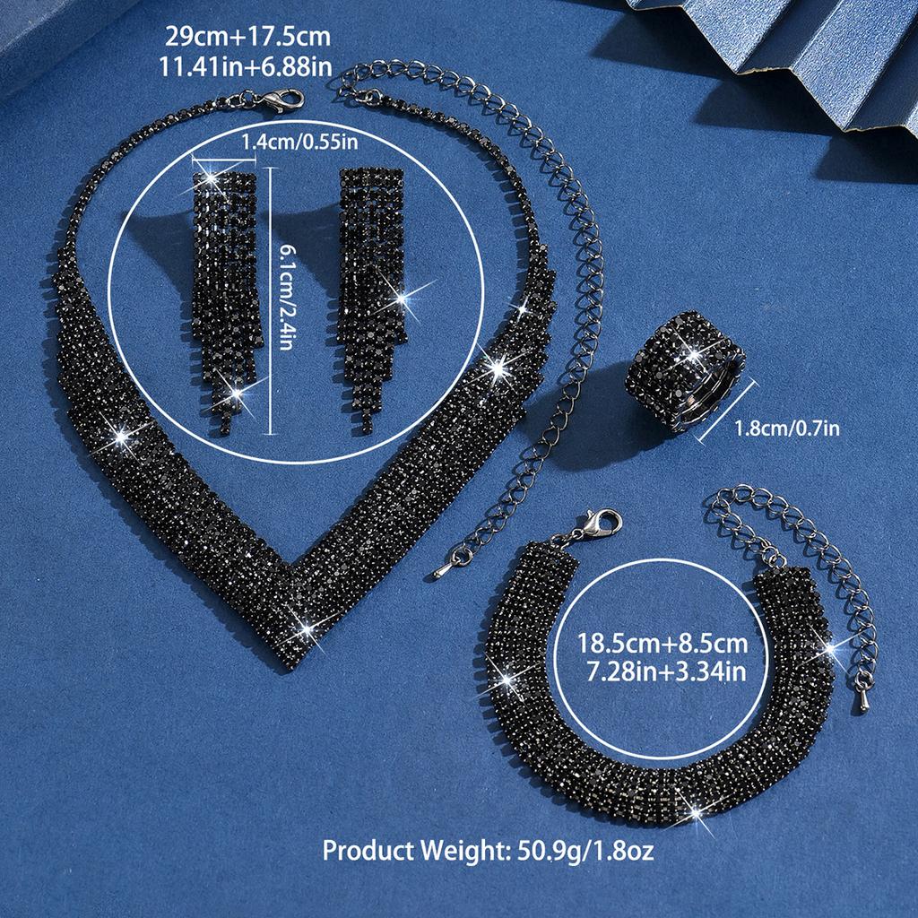 European and American fashion bridal wedding necklace, earrings, bracelet, ring set, cross-border rhinestone set