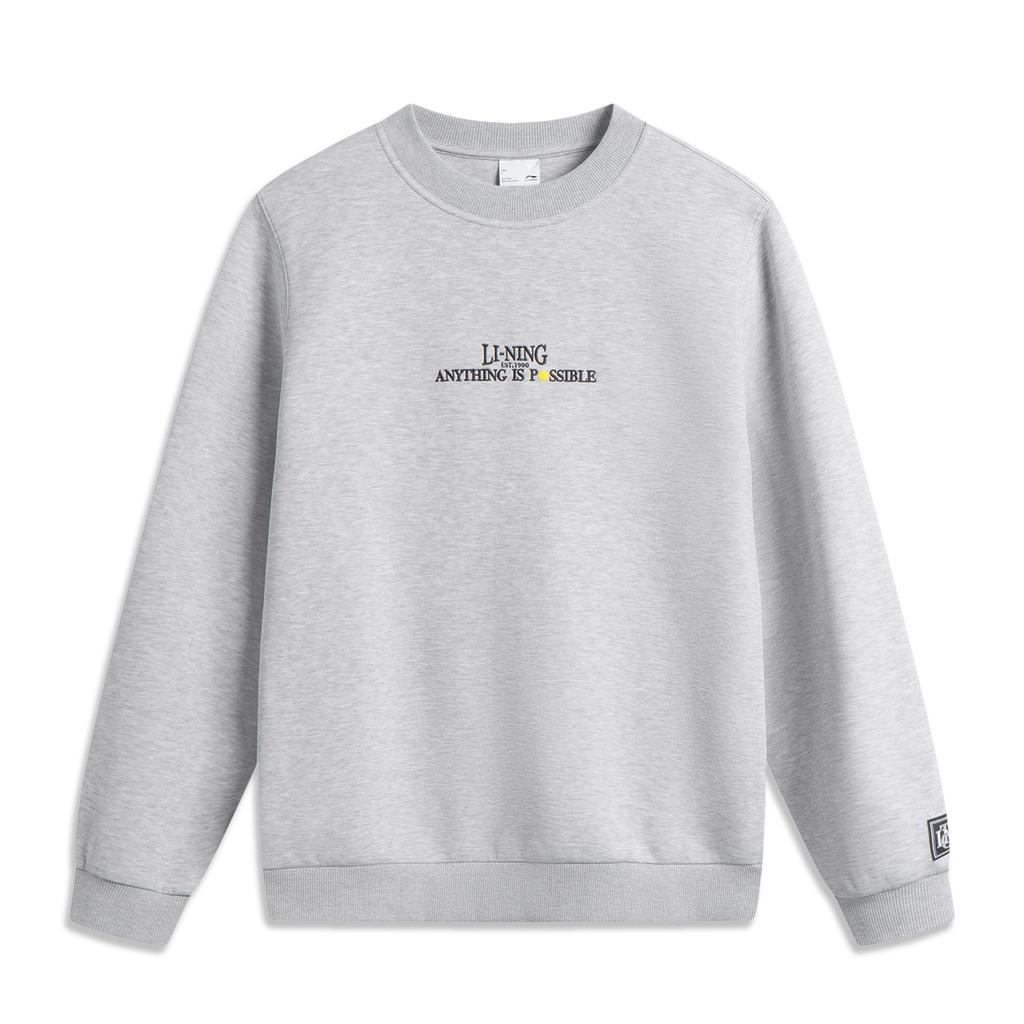 Li Ning Sports Lifestyle Series Letter Round Neck Breathable Versatile Casual Sports Sweatshirt Men Sweatshirt Flower-Gray Light-Gray AWDV567-6
