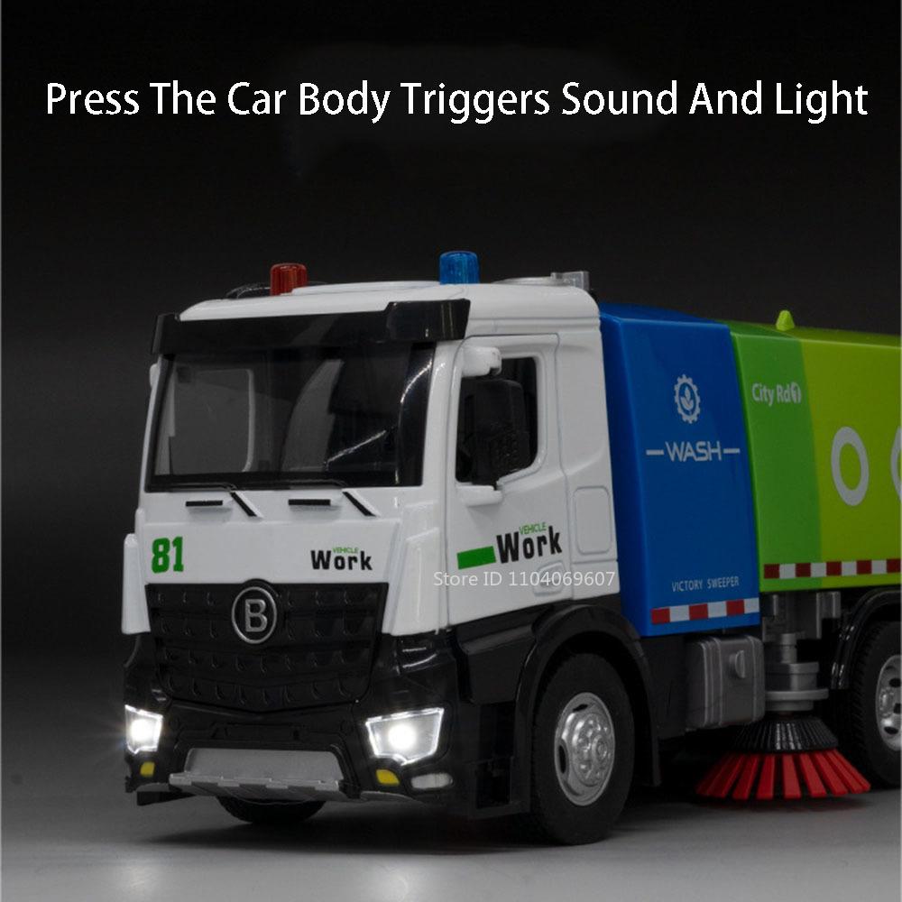1:18 Large Sweeping Car Fire Truck Model Toy Inertial Driving Music Light Door Opened Models Engineering Vehicle Collection Gift