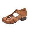 Leather Roman sandals women's summer 2025 new thick heel bag head hollow women's shoes low heel mother shoes hole shoes women