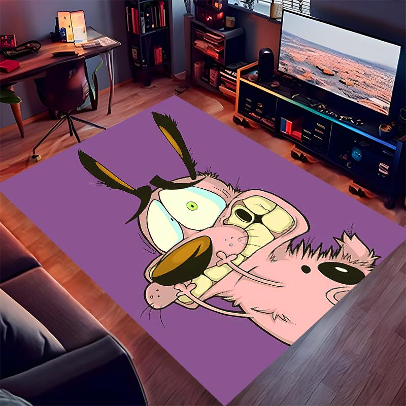 1pc Courage the Cowardly Dog Print Area Rug - Soft, Washable Non-Slip Indoor Mat for Office Chairs, Living Room, Home Office Decorative Rug