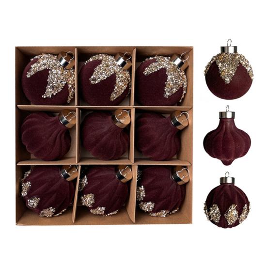 Velvet Christmas Balls Hanging Hoop Tree Decorations Xmas Party Ornaments Easy To Hang Plastic Holiday Decor for Home Office Parties