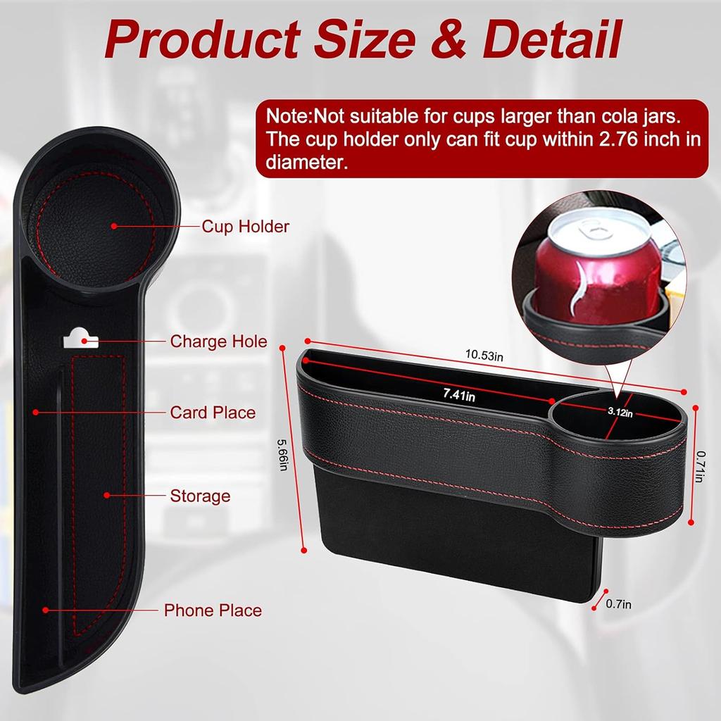 MORDEN MS 2 Pack Car Seat Gap Filler Organizer, Automotive Front Seat Storage With Cup Holder, Auto Console Side Extra Storage Boxes - Passenger &