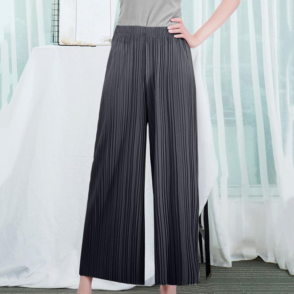 

FiveFive повседневные брюки с высокой талией и эластичным поясом, плиссированные женские брюки, свободные широкие брюки полной длины One Size темно серый