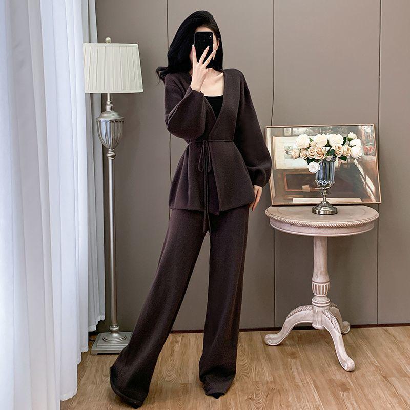 Elegant Autumn/Winter Loose-Fit Sweater & Wide-Leg Pants Set for Women
