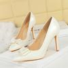 Korean Style Fashionable Style Bow Slim Heel High Heels Women's French Patent Leather Shiny Pointed Toe Shoes Female Elegant