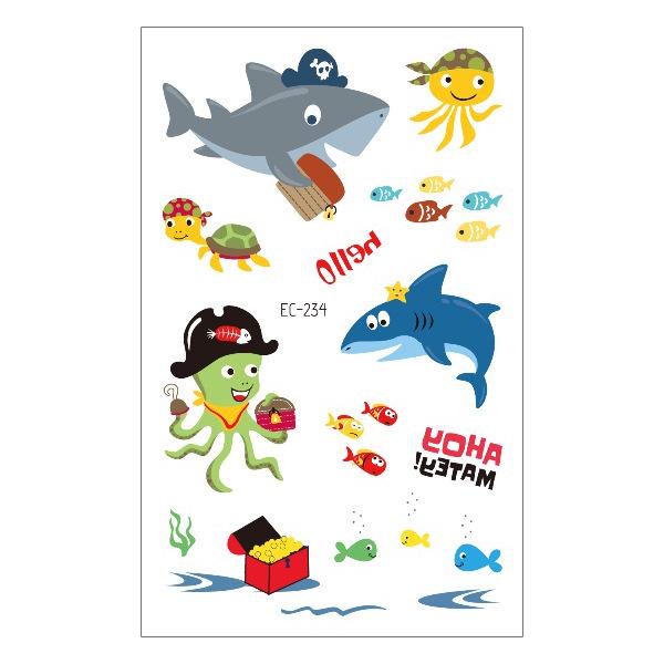 Waterproof Children's Pirate Shark Tattoo Stickers - Birthday Party & Cartoon Design