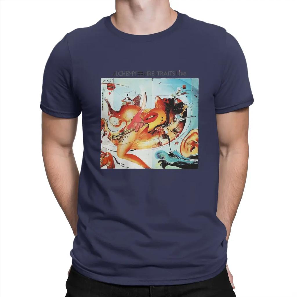 Alchemy  Music T-Shirts for Men Dire Straits Band Unique Cotton Tees Crew Neck Short Sleeve T Shirts Original Tops