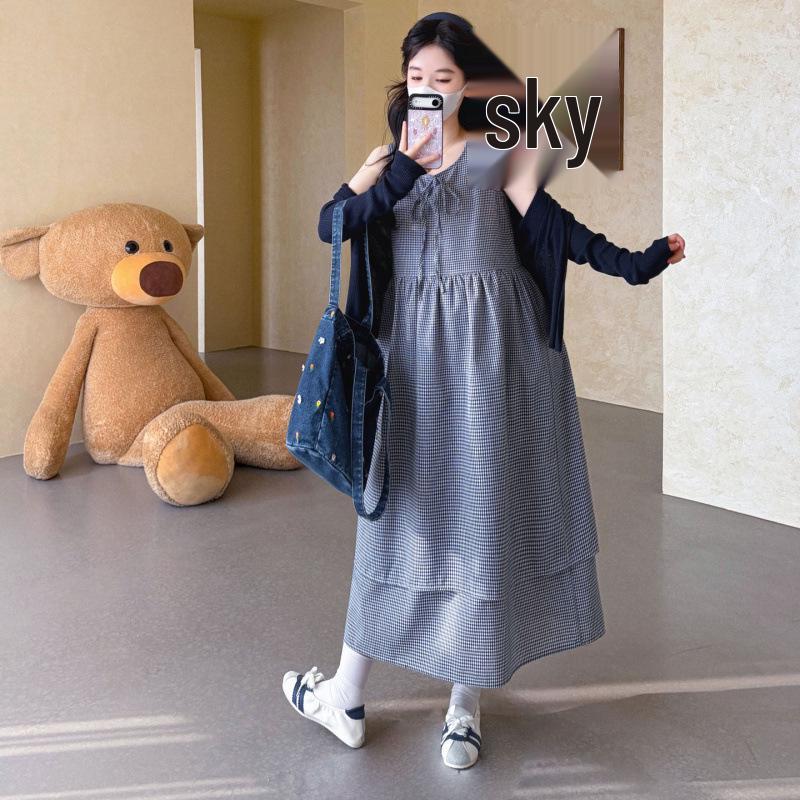 Robe de maternité rétro coréenne et cardigan en tricot de laine Printemps/Été 2026