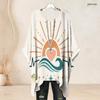 Plus Size Women Round Neck Batwing Sleeve Top Bohemian Sun Wave Heart Print Loose Irregular Blouse