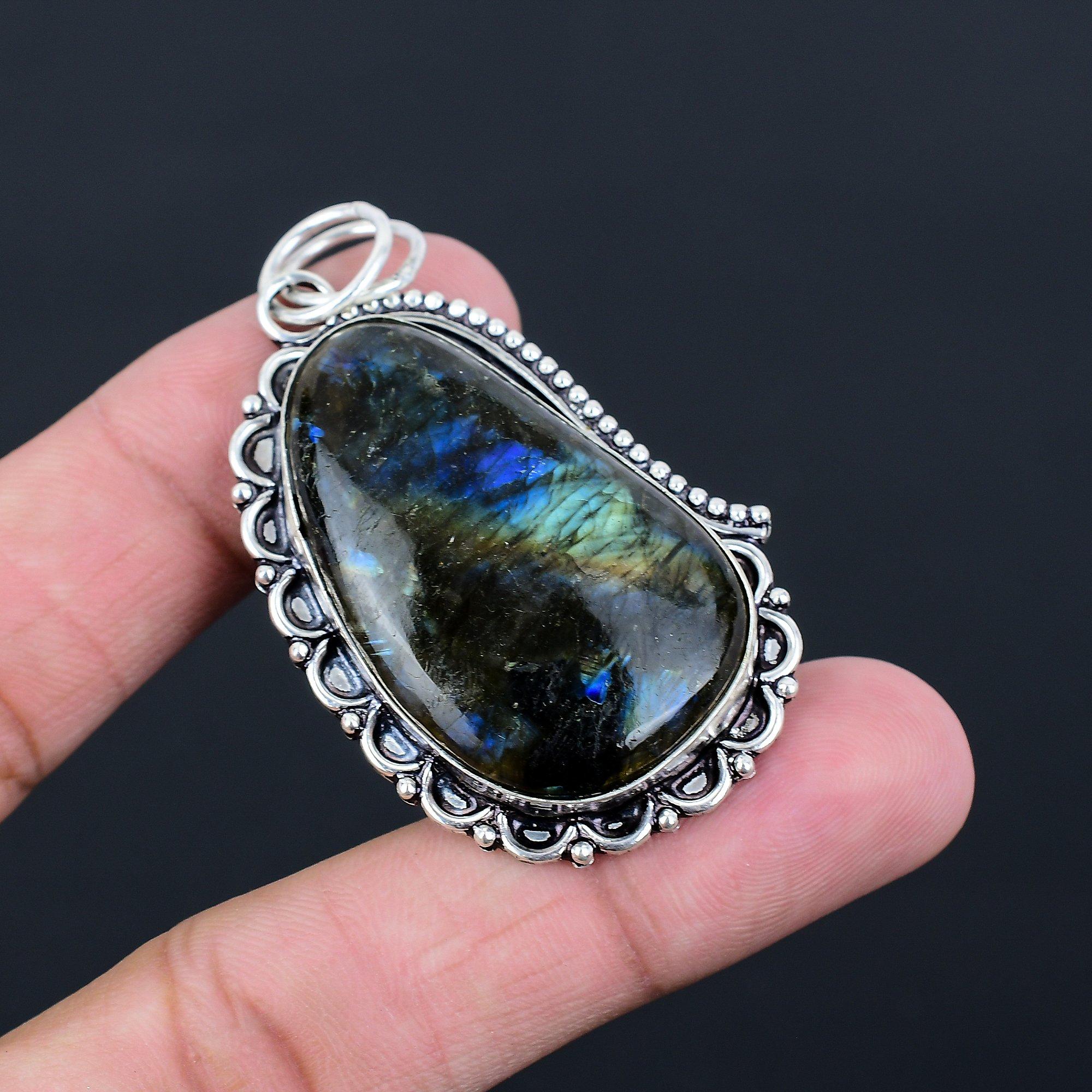 925 Sterling Silver Pear Natural Labradorite Anniversary Trendy Wedding Pendant