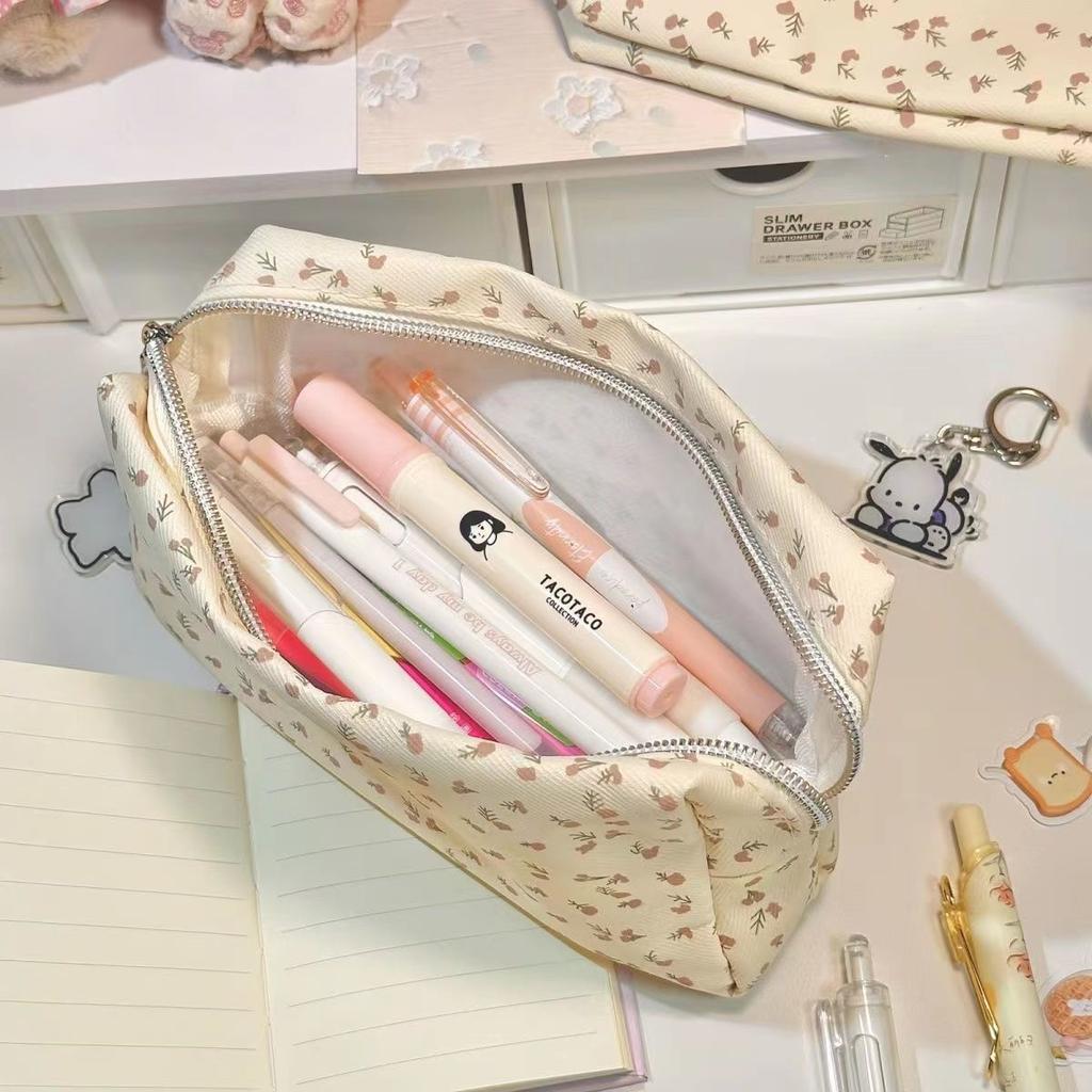 [5 yuan off for newcomers] Cream floral pencil bag, cute, simple printing, small, fresh girl, high-value pencil bag