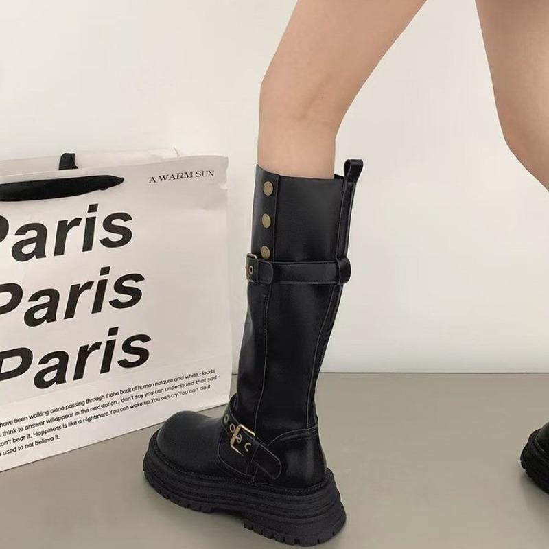2026 New Retro British Style Thick Heel Long Leg Women's Spring and Autumn Height Increasing Knight Boots