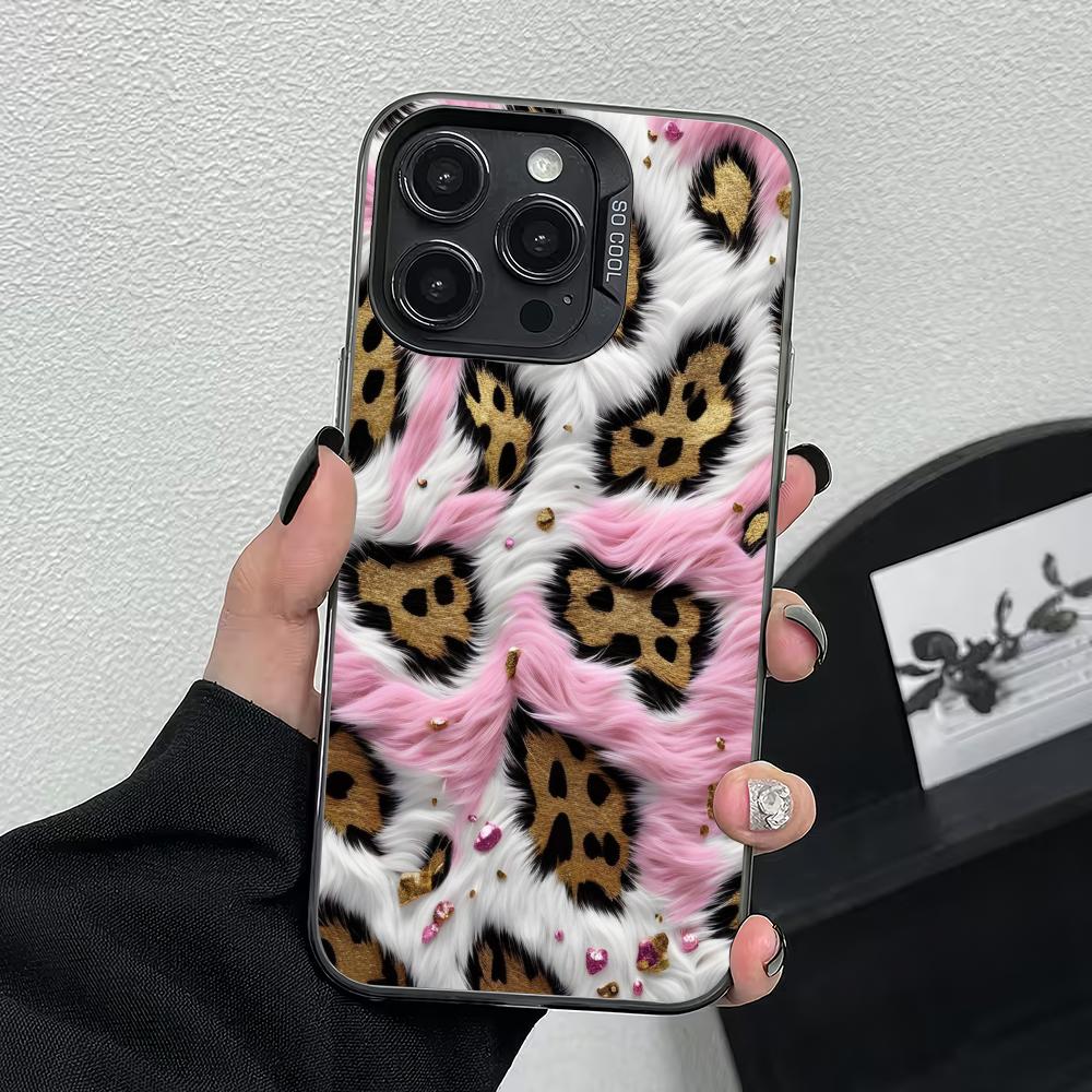 Pink leopard print 2D pattern phone case suitable for iPhone17 16 15 14 13 12 11Pro/Max/Plus anti drop and shockproof back cover