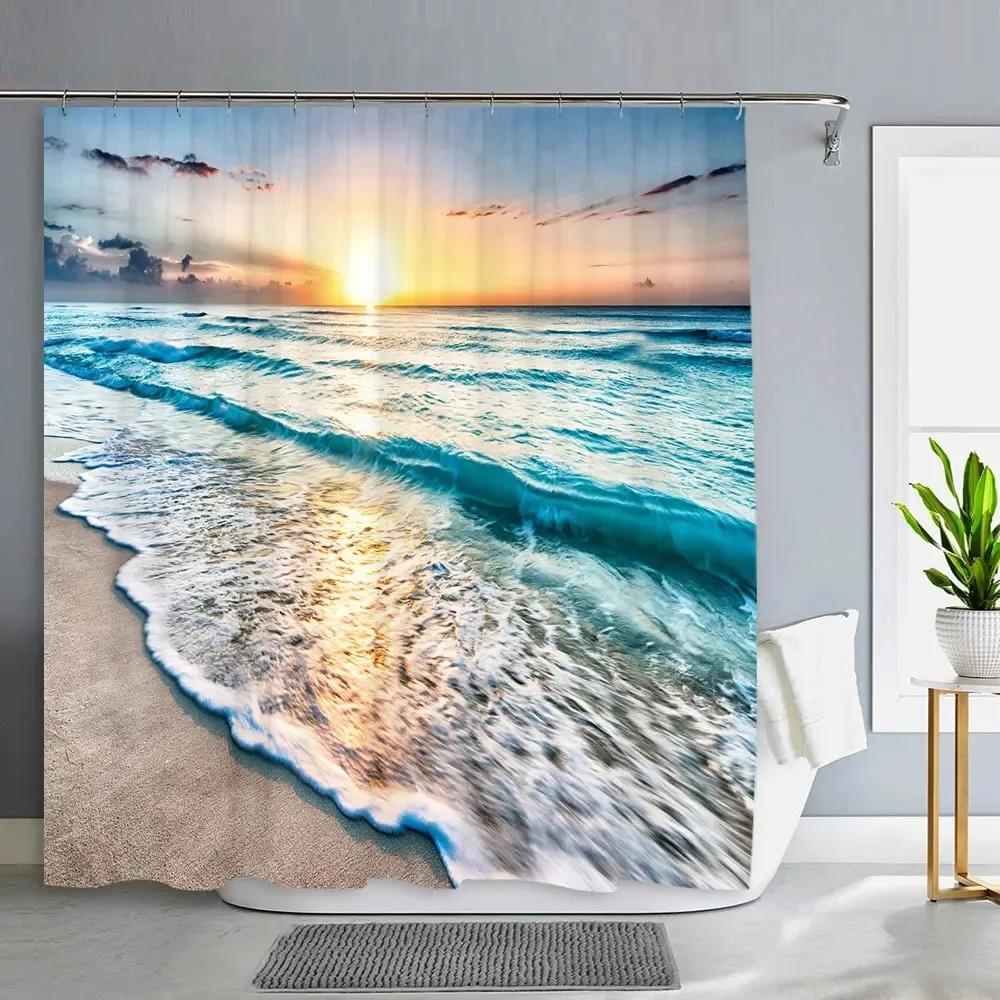 1PC Green Tropical Plants Shower Curtains for Bathroom Polyester Seaworld Shower Curtain Printing Curtain Beach Shower Curtains