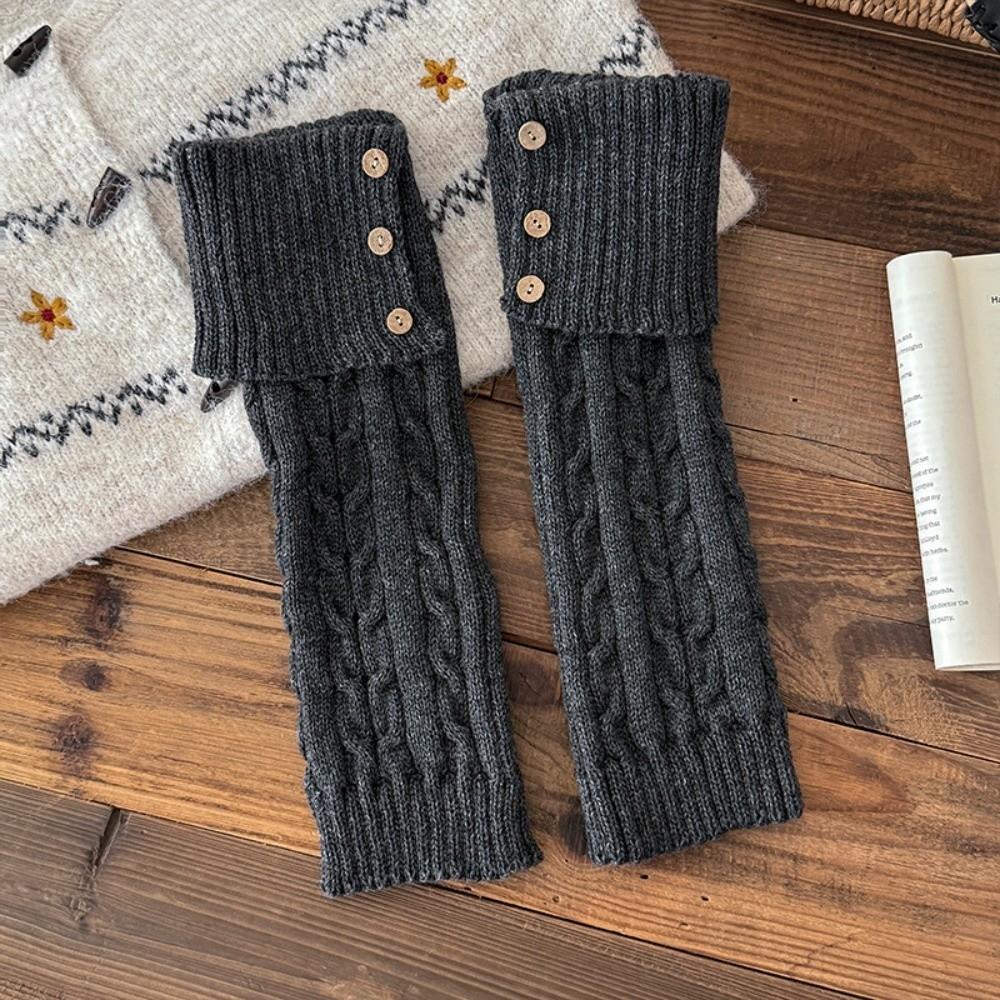 New Button Leg Warmers Twist Wool Boot Cuff Maillard Color Crochet Design Long Leggings Girls