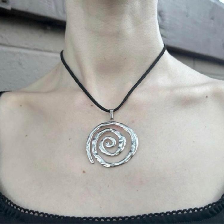 Fashionable Goth Necklace Accessory Chic Swirl Pendant on Velvets Cord Choker