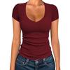 Women's Ribbed Knit Deep V-Neck Short Sleeve T-Shirt