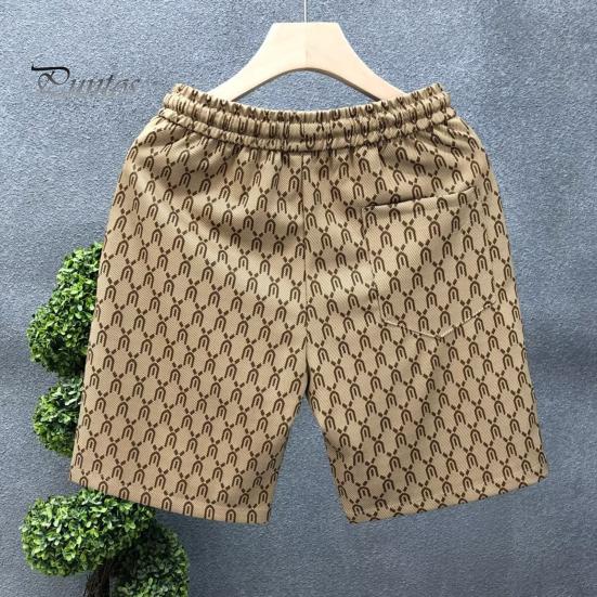 Men Summer Shorts Elastic Waist Adjustable Drawstrings Casual Shorts with Pockets Printing Wide Leg Beach Shorts Streetwear