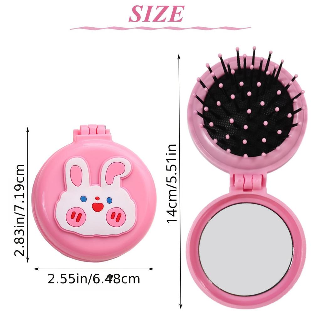 Folding Cute Mini Pocket Hair Comb With Mirror For Women And Girls Round Hair Brush Compact Travel Size Hair Massage Comb