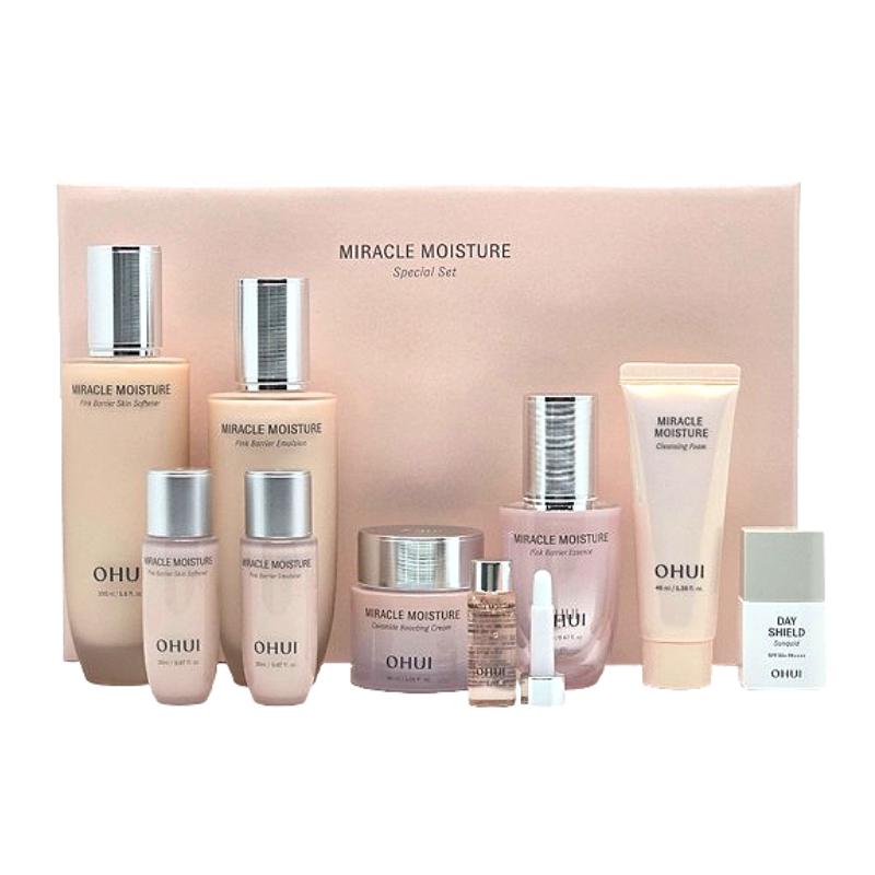 Ohui Miracle Moisture Pink Barrier 4pcs Special Set Korean Skincare Gift Set Skin Softener 150ml + Emulsion 130ml + Essence 20ml + Cream 30ml