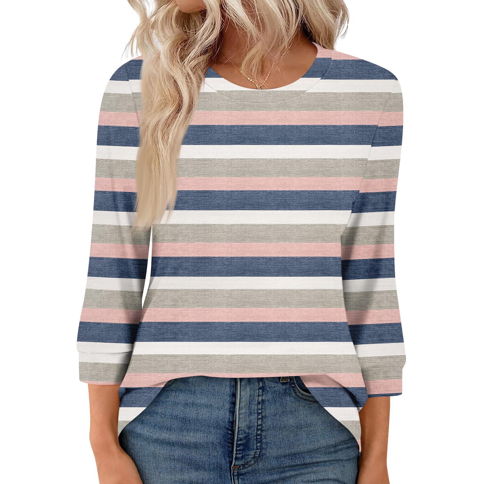 

Женская модная повседневная футболка с рукавом семь восьмых и принтом, топ с круглым вырезом S