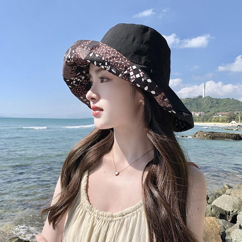 Women's Double-sided Sun Protection Bucket Hat - Summer Pure Cotton Anti-UV Wide Brim, Foldable for Travel.