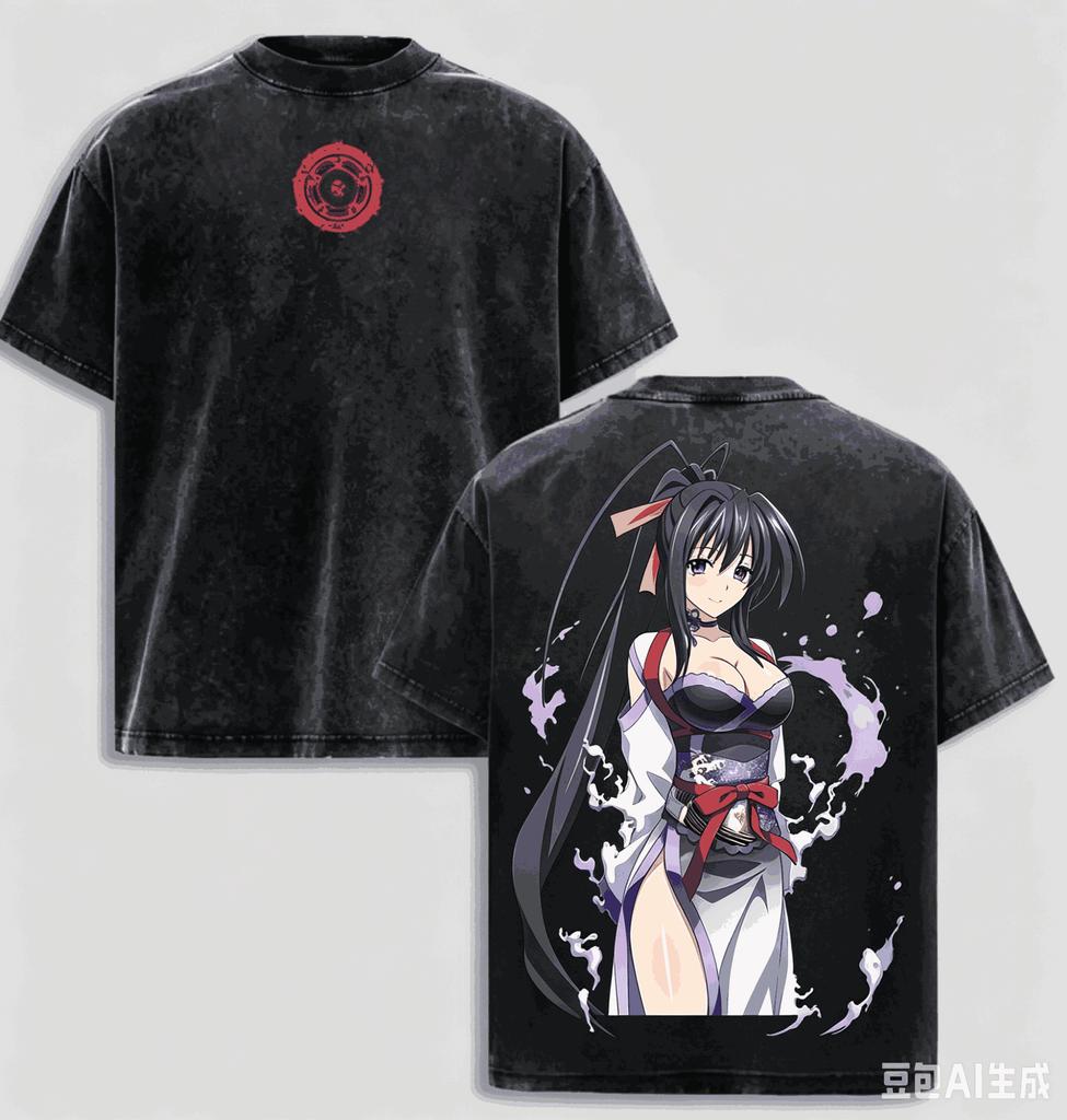 High School DxD Washed T-shirt Anime Lover Harajuku New Model Oversized Vintage Loose Streetwear Unisex High Quality Couples Tee