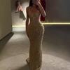Abito Maxi da Donna con Scollo all'Americana Senza Maniche Bodycon Vita Elastica Elegante Sirena con Paillettes Abito da Sera