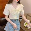 Women's French Chic Lace Chiffon Blouse - Spring Fashion Short Sleeve, Slimming and Stylish