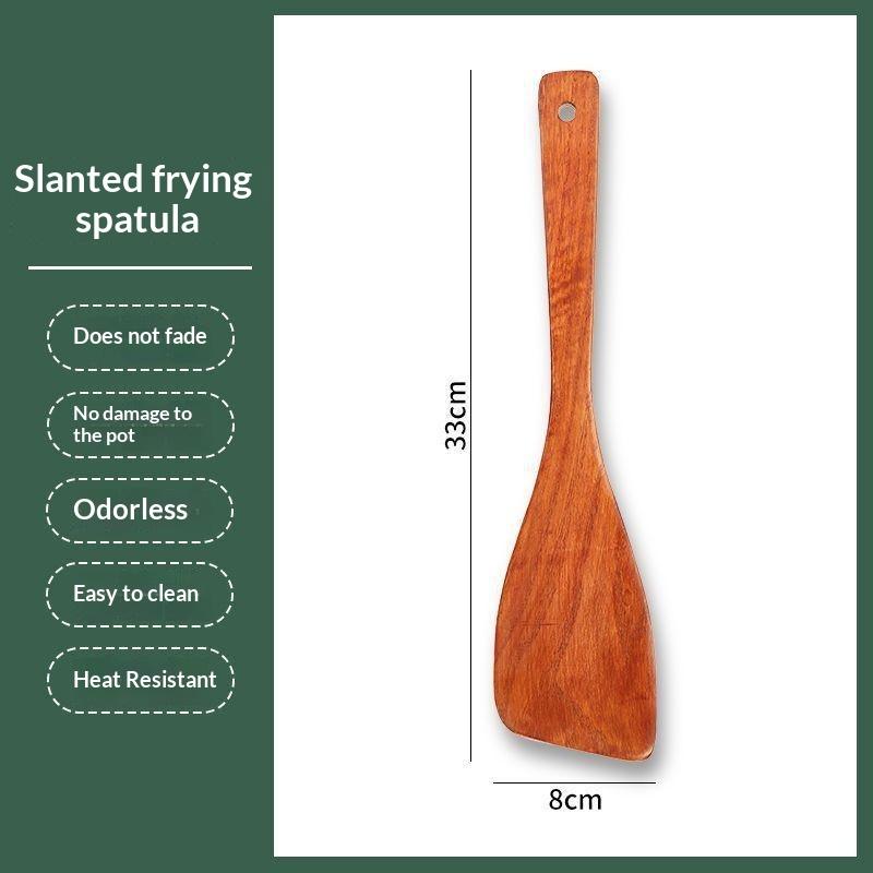 Household Long Handle Wooden Cooking Spatula Heat Resistant Kitchen Turner for Non-Stick Pans 1Pc Durable