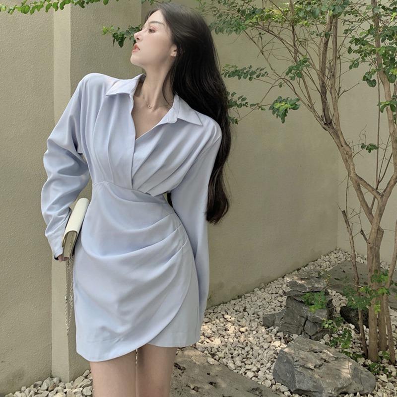 

Женское платье, однотонное винтажное платье нестандартной формы с длинными рукавами