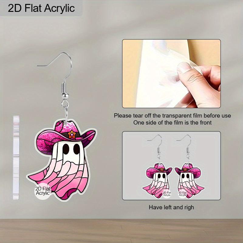 2D Flat Acrylic Halloween Pink Ghost Dangle Earrings Women's Accessories Charming Jewellery Gift