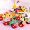 Verdura e Frutta di Legno per Bambini, Taglio Simulato, Cesto di Verdura e Frutta, Set Gioco Casa Cucina, Giocattoli Educativi per Bambini