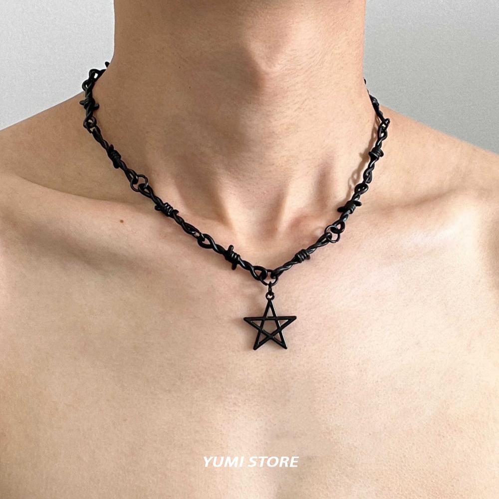 Punk Thorn Pentagram Pendant Necklace For Man Woman Hip Hop Clavicle Sweater Chain New Y2k Couple Gothic Gift