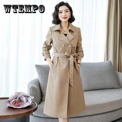 Frühlings- und Herbstmantel für Damen, schmal geschnittener und dünner Trenchcoat, mittellanger Khaki-Modemantel für Damen in großen Größen