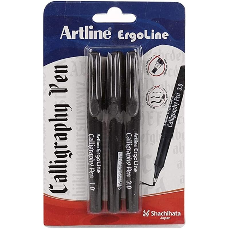 Artline Ergoline Calligraphy Pen Set with 3 Nib Sizes - Pack of 3 (Black) 13 чёрный