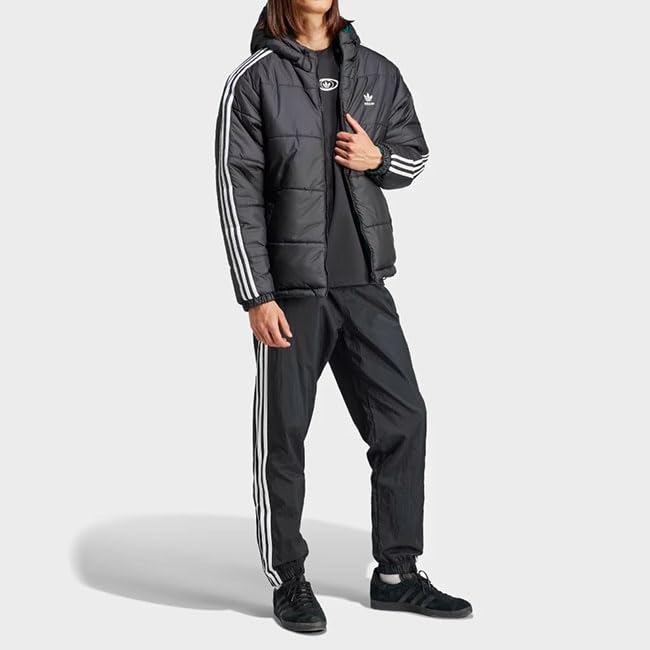 adidas Originals Adicolor Trefoil Logo Reversible Hooded Down Jacket HZ0690, Black, Padded, Men's [L-Black-Green (HZ0690)]