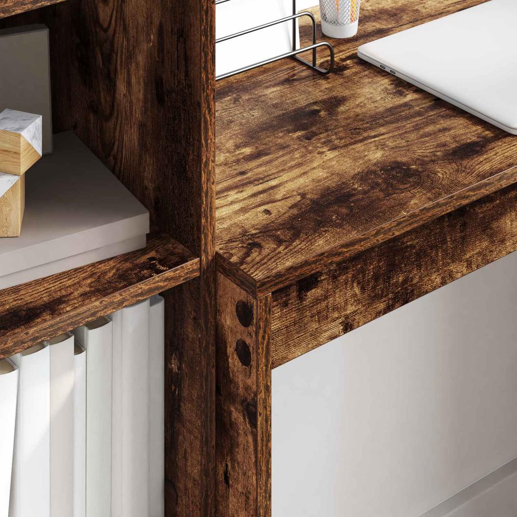 Desk with Drawers and Shelf 2 pcs Smoked Oak