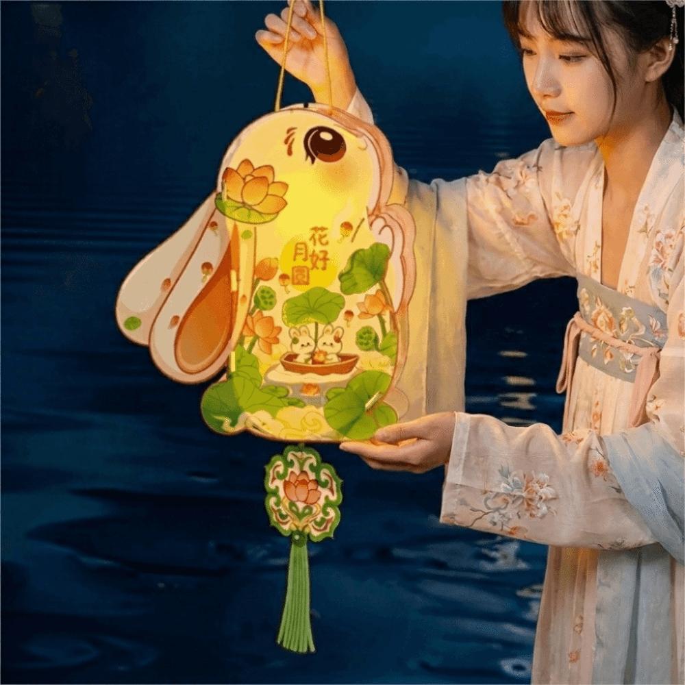 Glowing Mid-Autumn Festival Lantern Cartoon Lantern DIY Material Package Rabbit Lanterns  Gifts