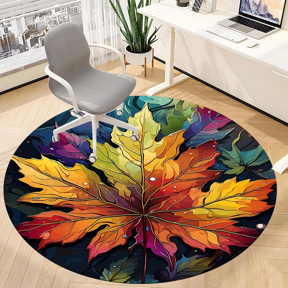 1pc Autumn Leaves Office Round Area Rug, Indoor Mat Suitable ForOffice, Under Office Chairs Bedroom Living Room Home Decor, Room Deco  D089