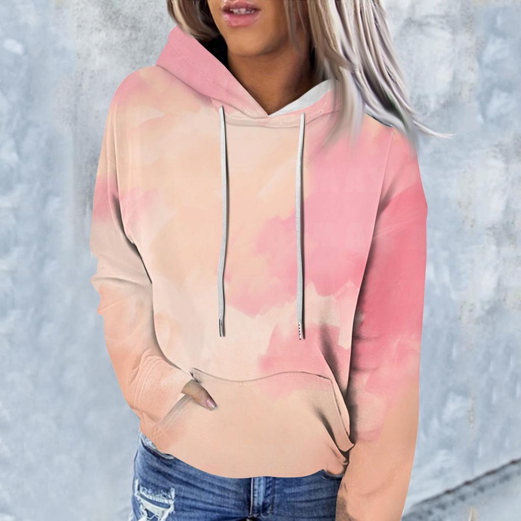 Ladies Fashion Casual Long Sleeve Tie-dye Printed Hoodie