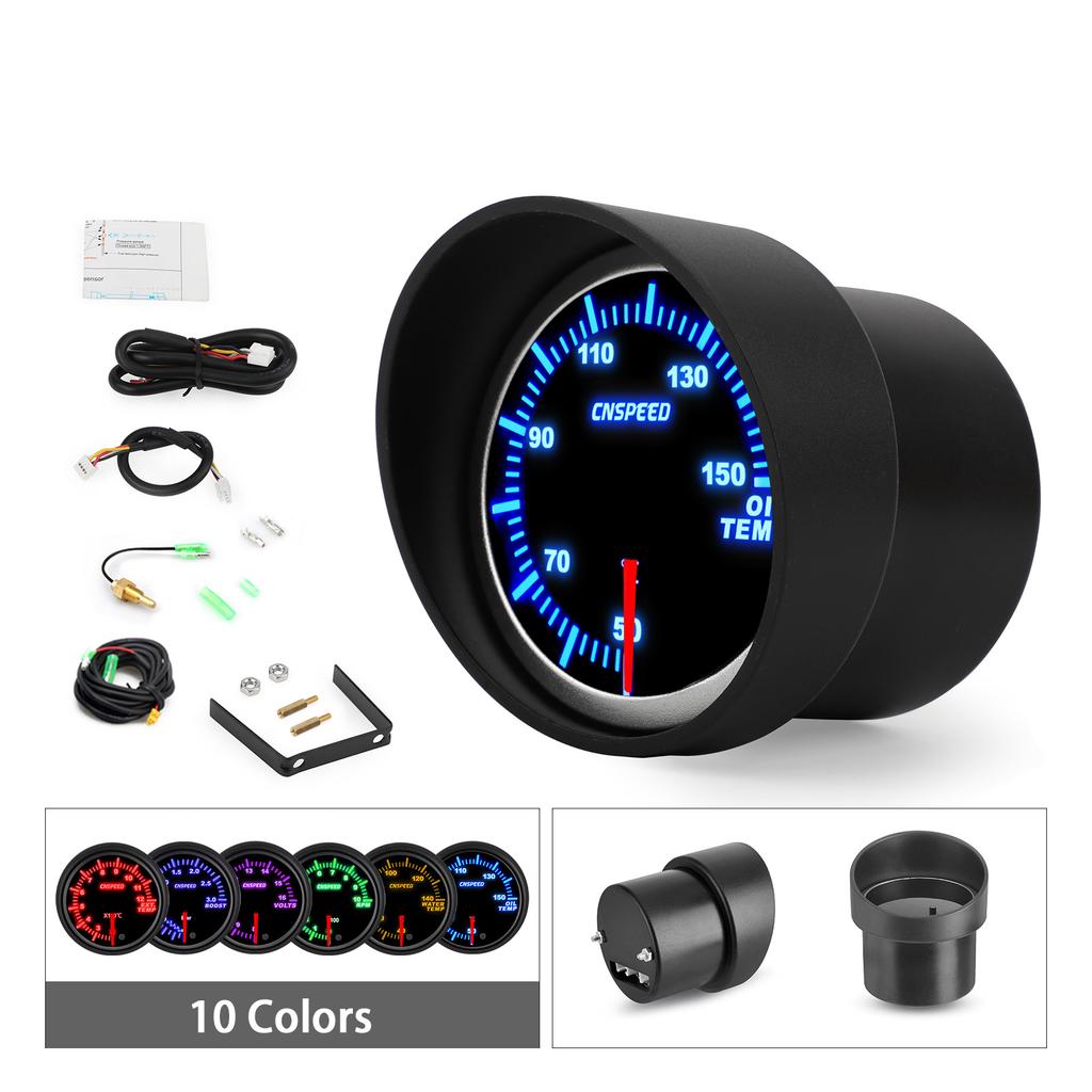 Universal 2" 52mm 10 Color Turbo Boost Gauge LED 12V Racing RPM Tachometer Water Oil Temperature Meter Red Pointer With Sensor